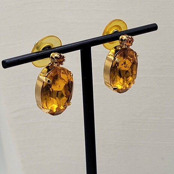 Large Topaz Amber Color 2 in 1 Earrings - Picture 5 of 8